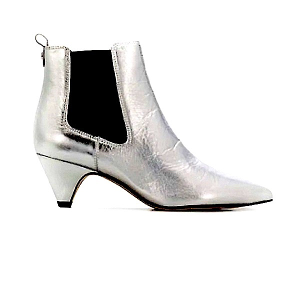 NWT Sam Edelman Leather Silver Metallic Katt Chelsea Kitten Heel Ankle Boot - Picture 11 of 11